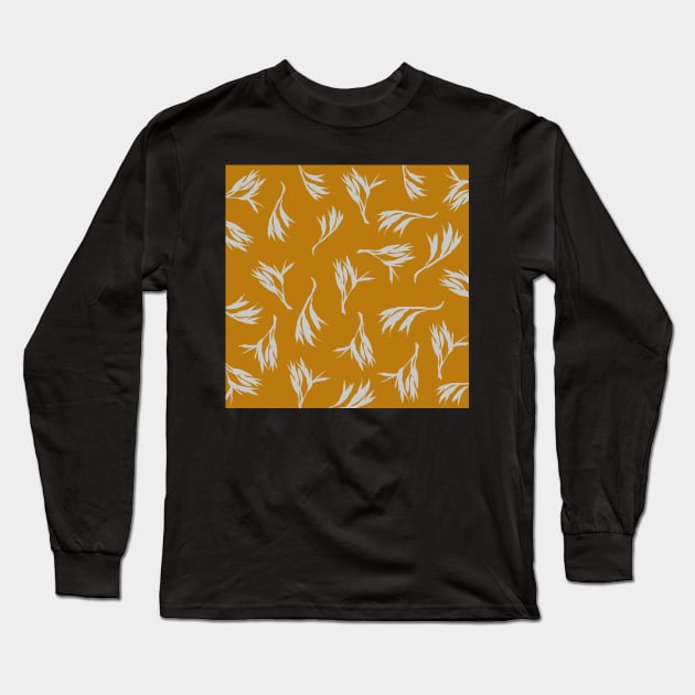 Harakeke Flax seed pods (Ochre and light grey) Long Sleeve T-Shirt by Nellene